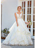 Sleeveless Ivory Lace Ruffle Skirt V Back Wedding Dress